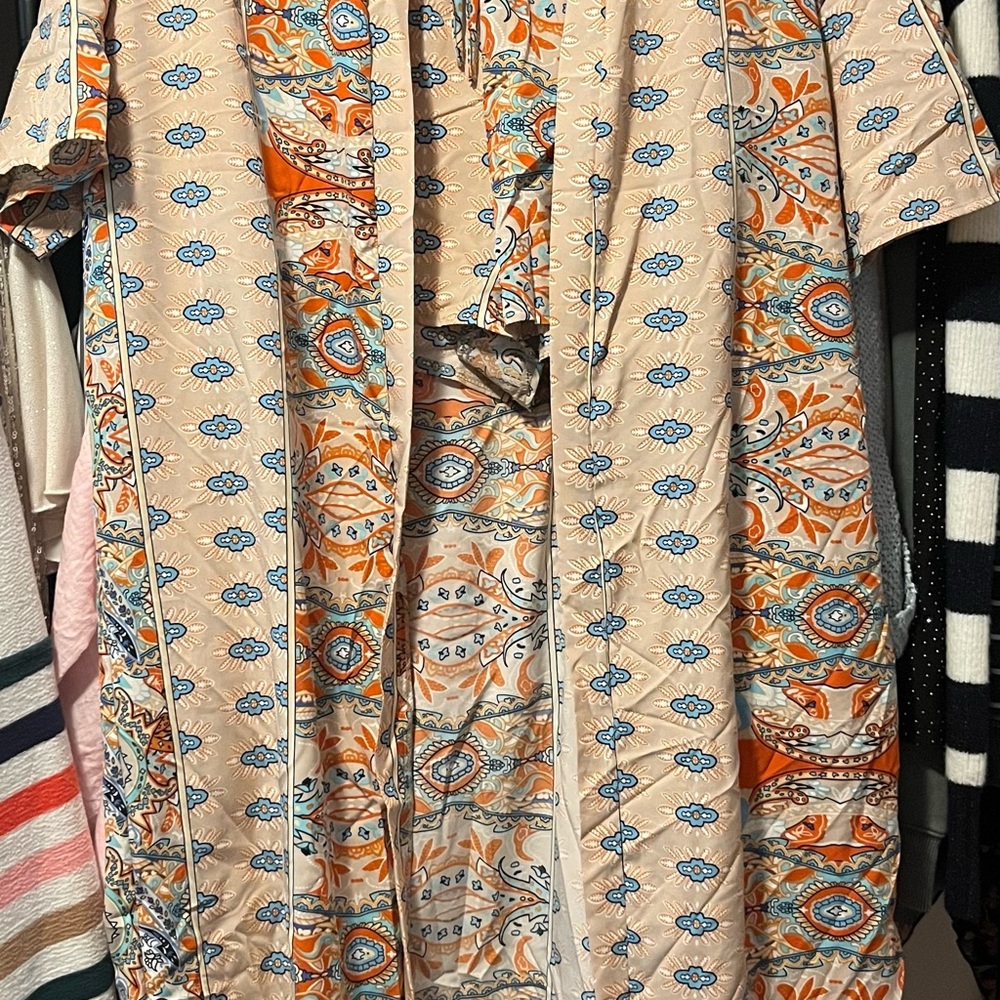 SHEIN Colorful Paisley long Kimono and Shorts set